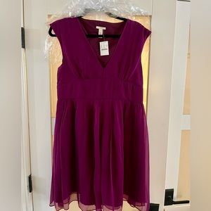 NWT J Crew Womens 14 Dark wine/burgundy Crepe Silk Abigail A-line Dress